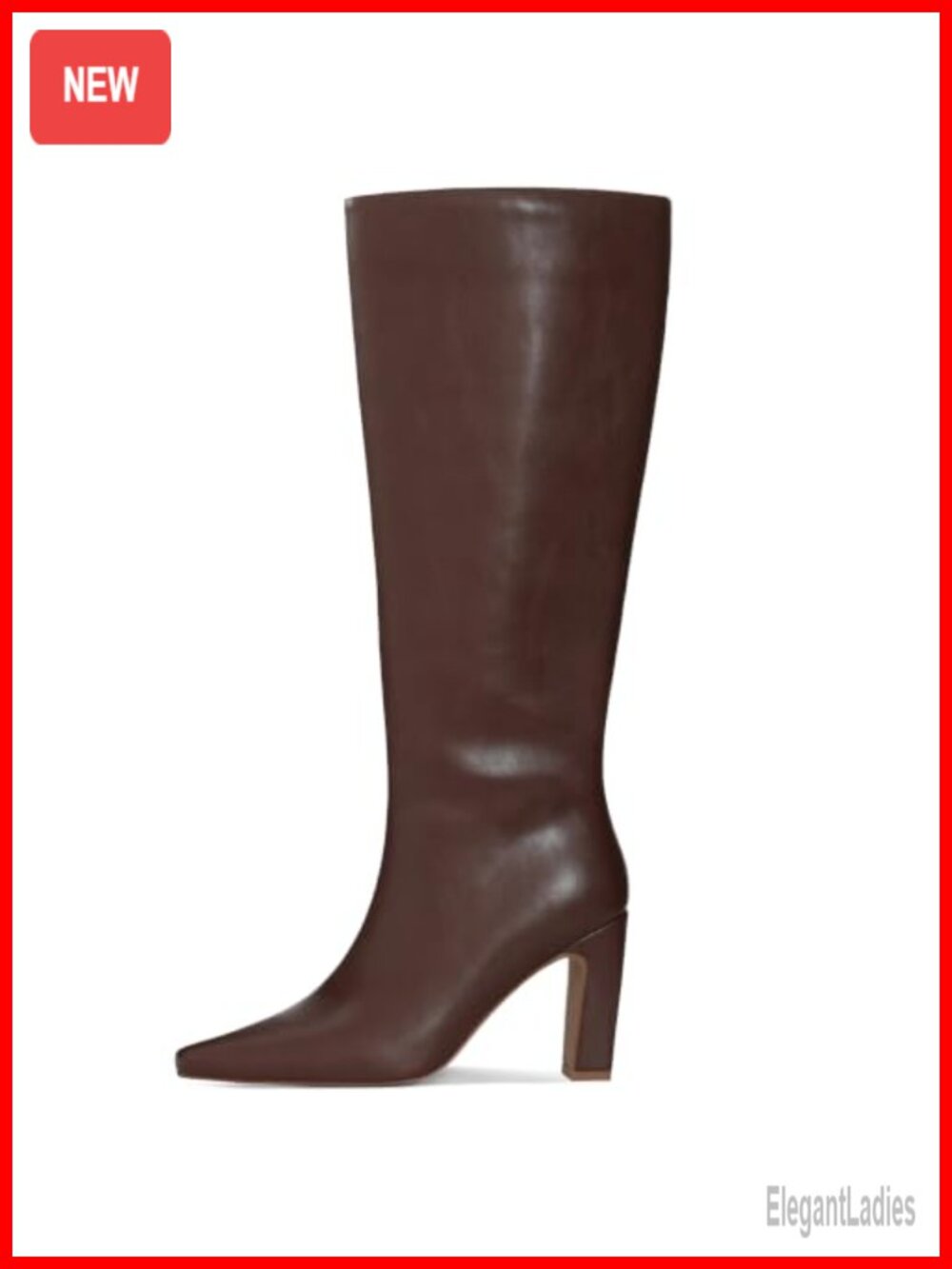 Wide Calf Knee High Boots Square Toe Chunky Heel Faux Leather